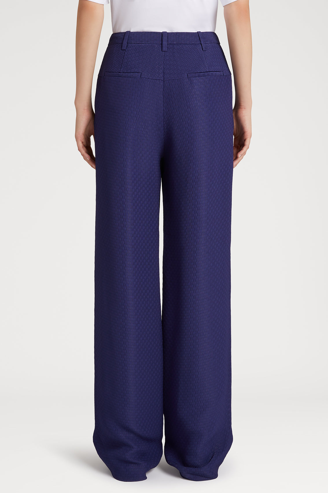 Navy and Black Geometric Jacquard Wide Fluid Trousers