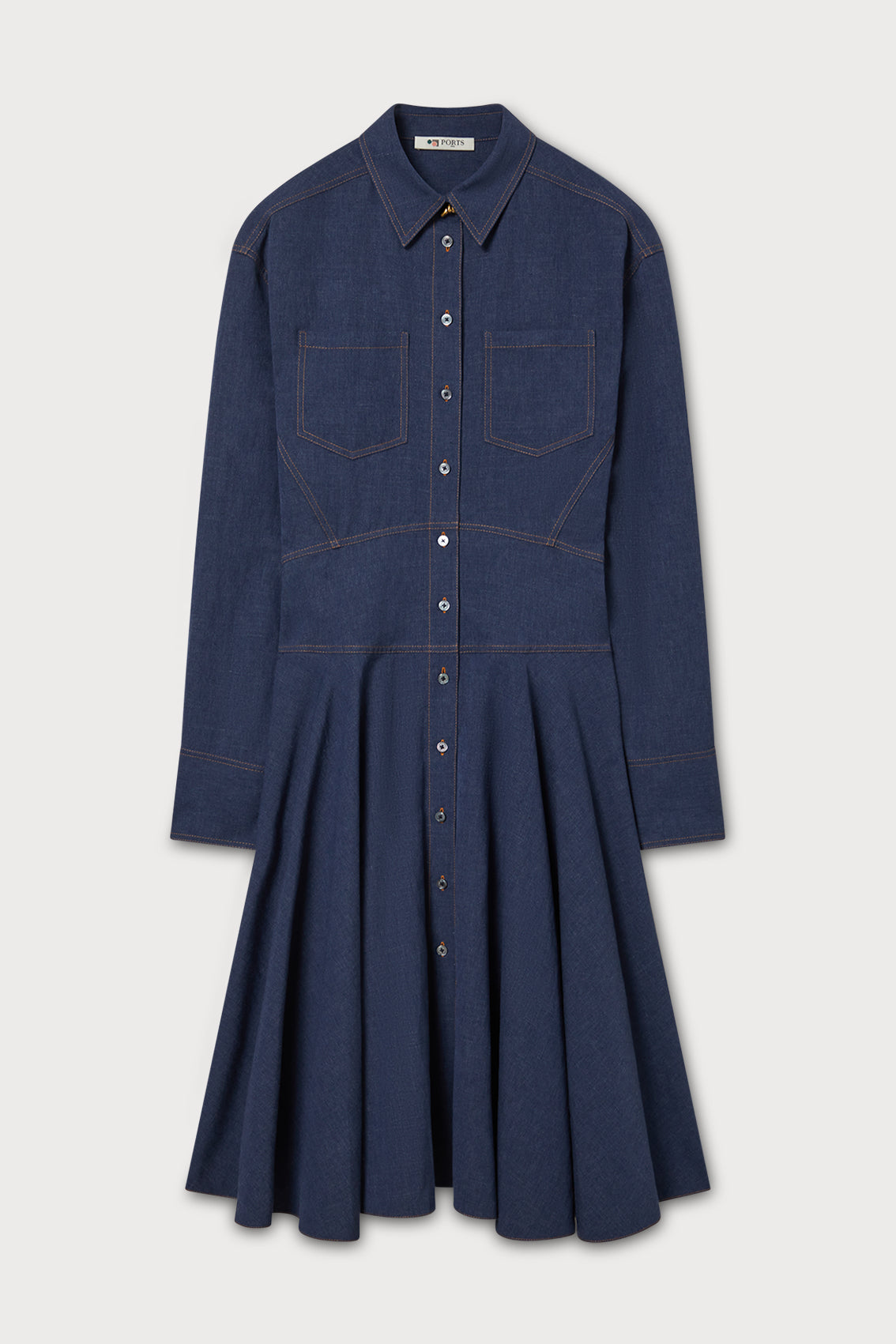 flared skirt shirt dress 286-7 SANDY Flared shirt dress with a belt - beige