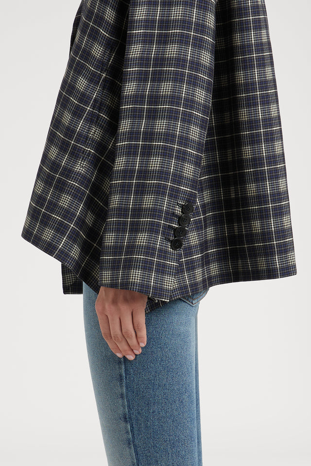 Dark Galles Check Double Breasted Blazer