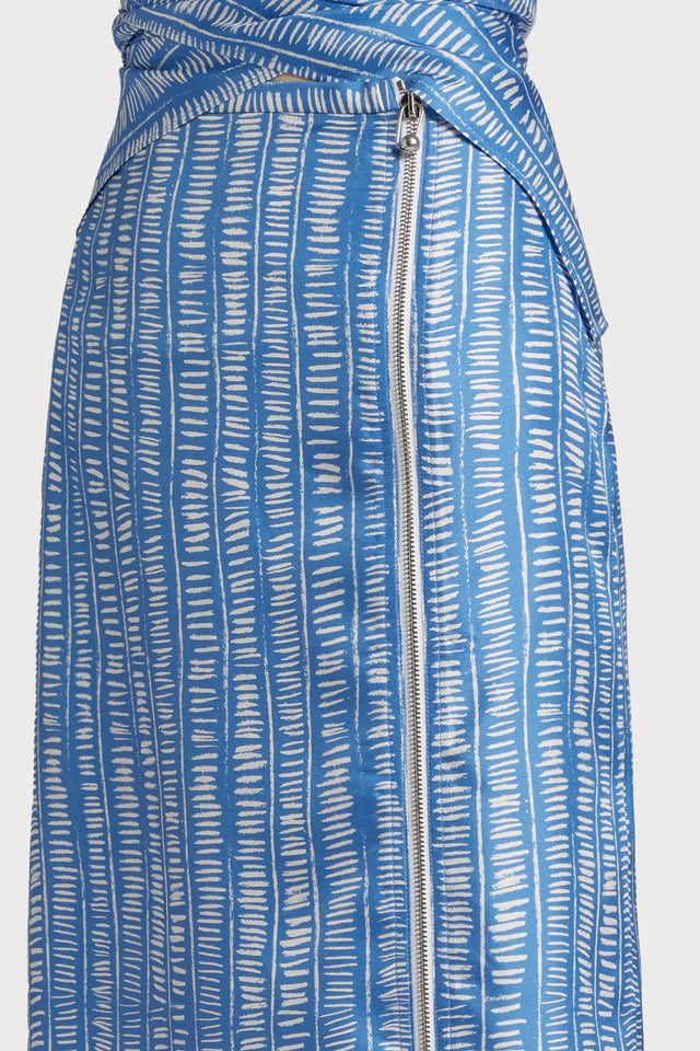 Printed Motif Midi Skirt in Blue and White