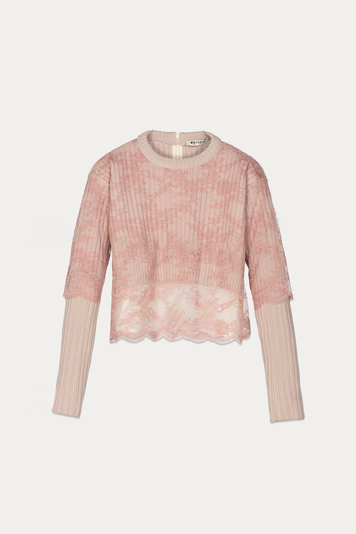 Blush'd Crop Knit with Lace Overlay