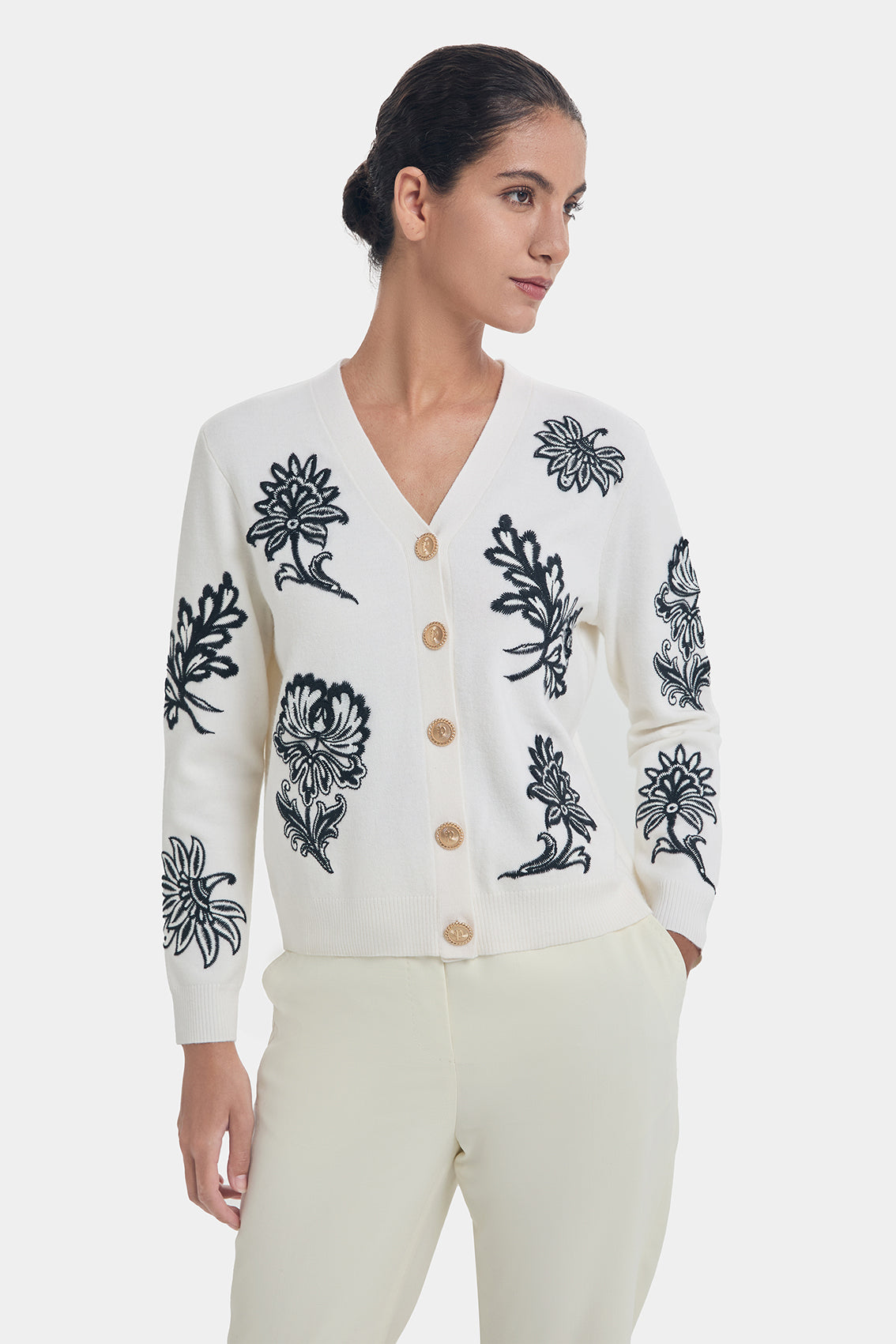 FLORAL EMBROIDERY WOOL CARDIGAN