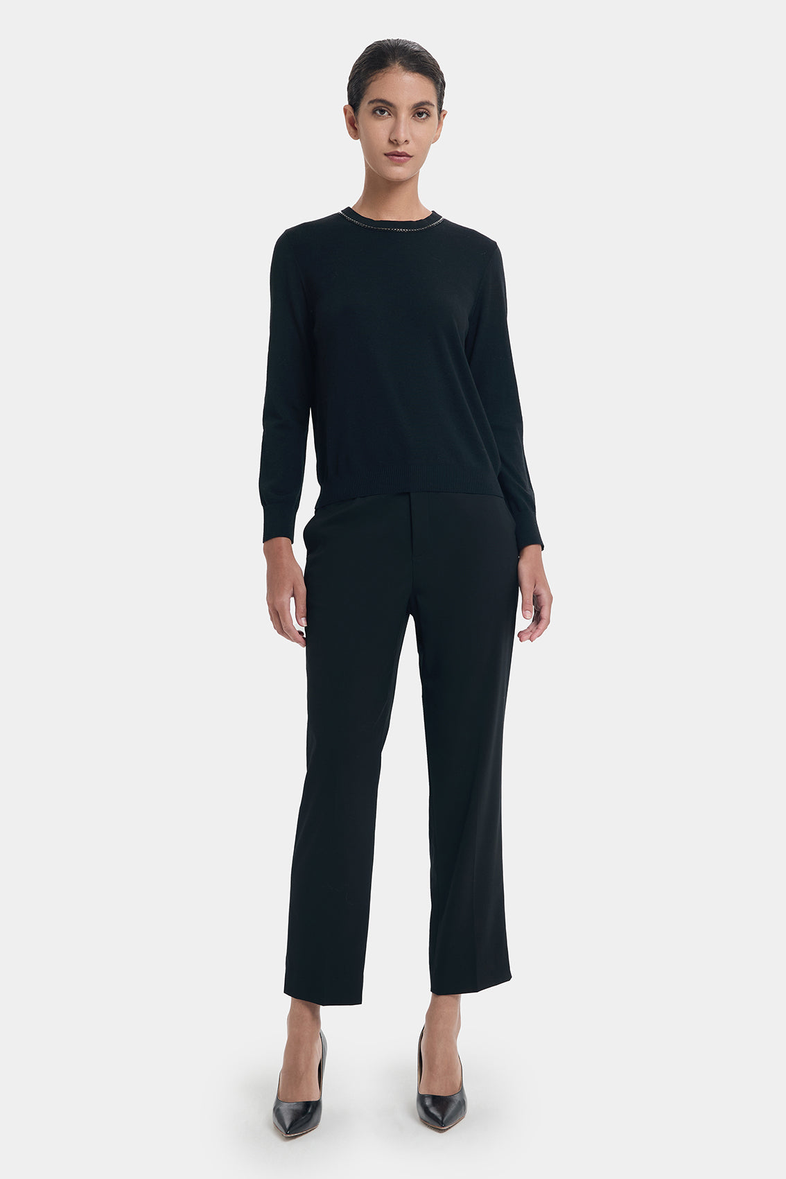 CROPPED BLACK CIGARETTE TROUSERS