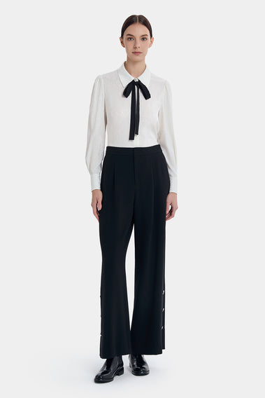 CHIC BLACK RIBBON TIE SHIRT