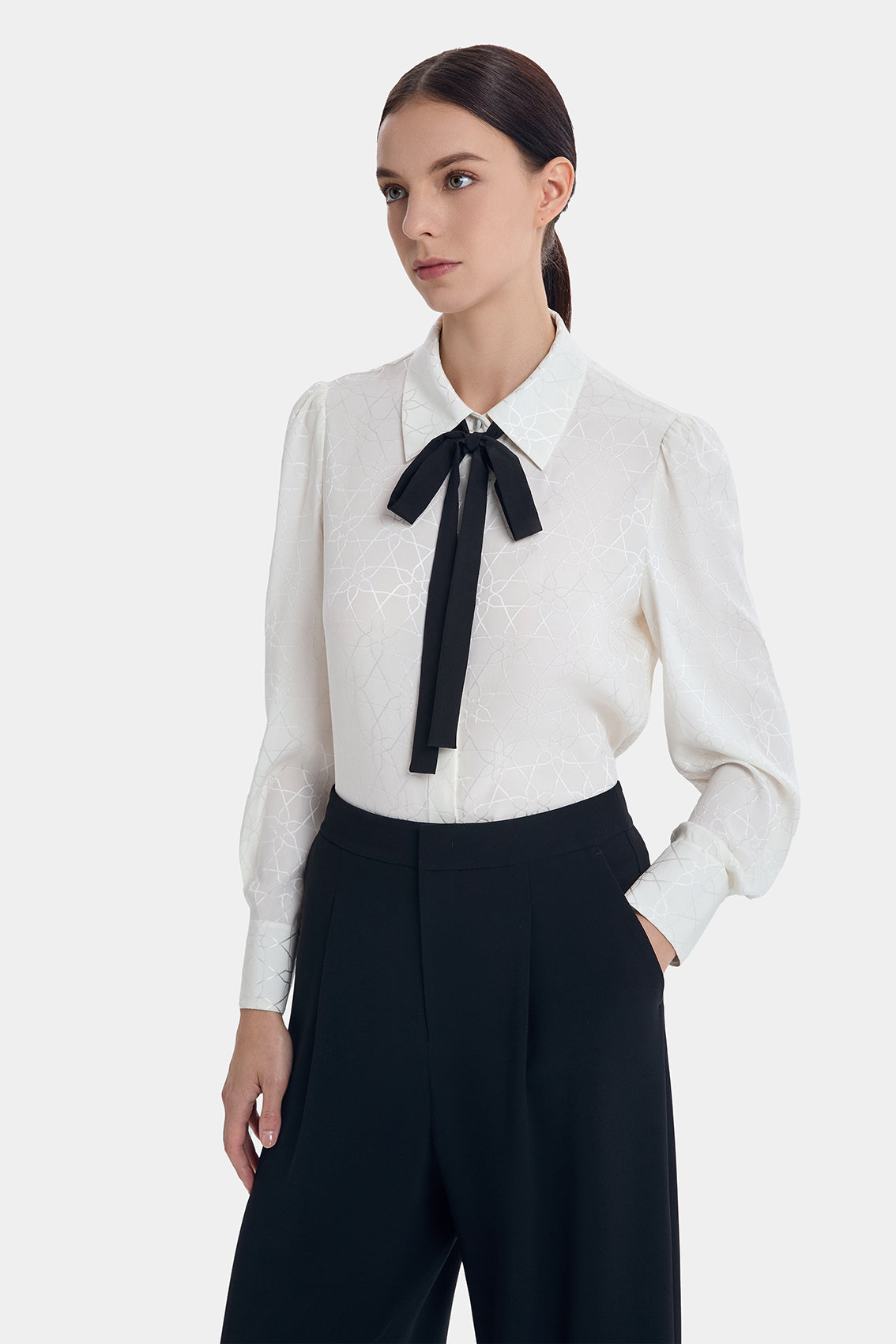 CHIC BLACK RIBBON TIE SHIRT