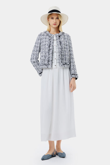 STYLISH CREAM AND BLACK TWEED JACKET, A LUXURIOUS WARDROBE ESSENTIAL