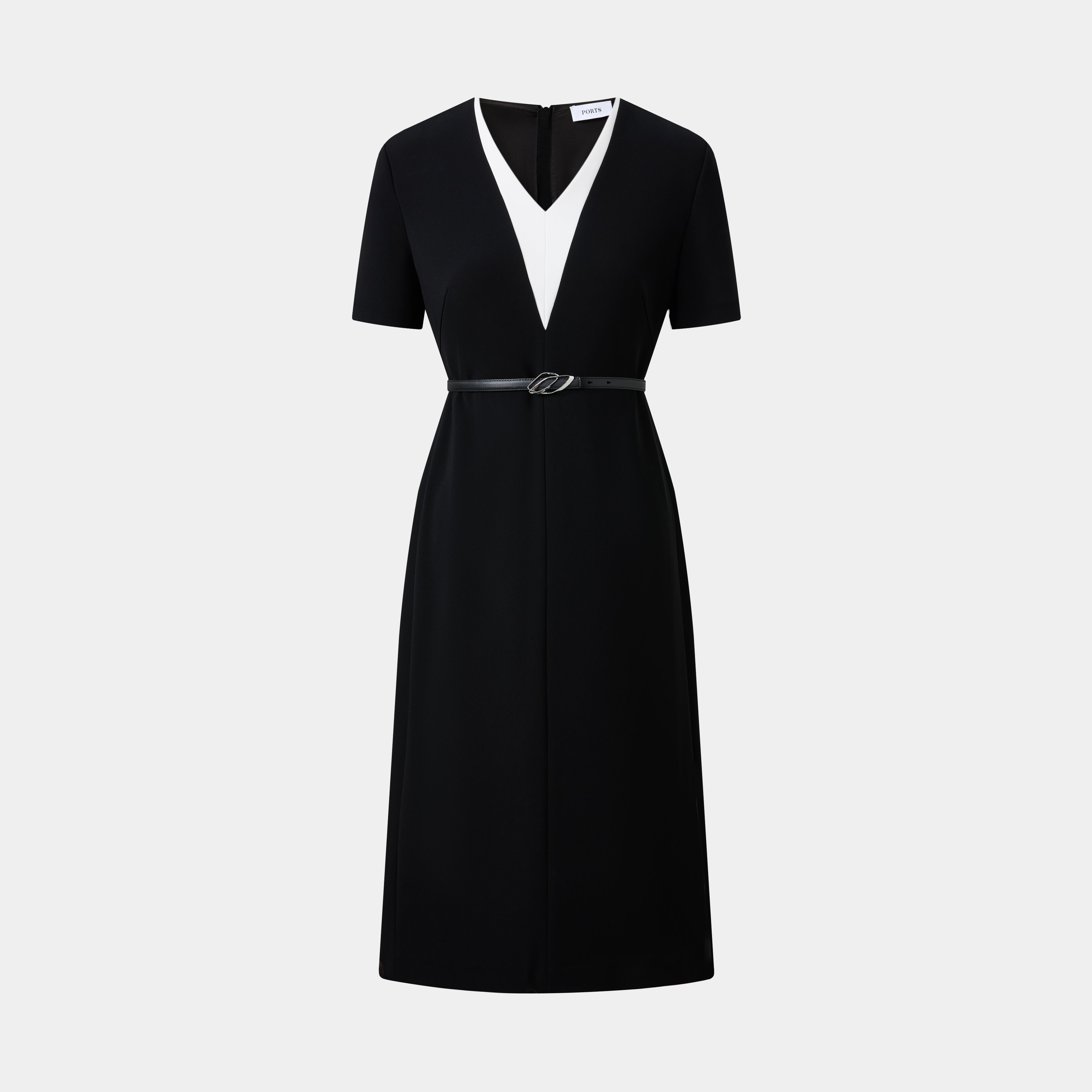 CLASSIC ESSENTIAL LITTLE BLACK DRESS, WITH WHITE CONTRAST