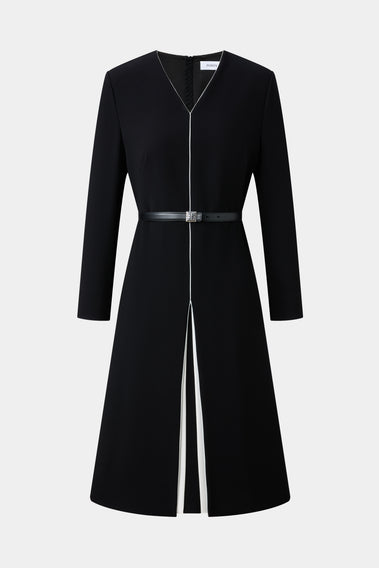 CLASSIC ESSENTIAL LITTLE BLACK DRESS, WITH WHITE CONTRAST SLIT