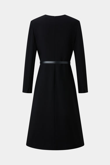CLASSIC ESSENTIAL LITTLE BLACK DRESS, WITH WHITE CONTRAST SLIT