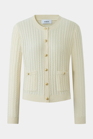 WHITE CABLE KNIT CARDIGAN