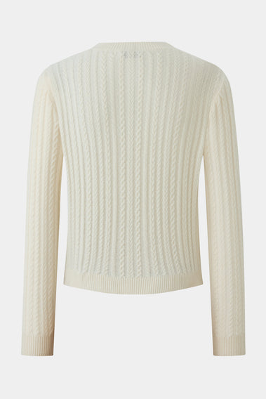 WHITE CABLE KNIT CARDIGAN
