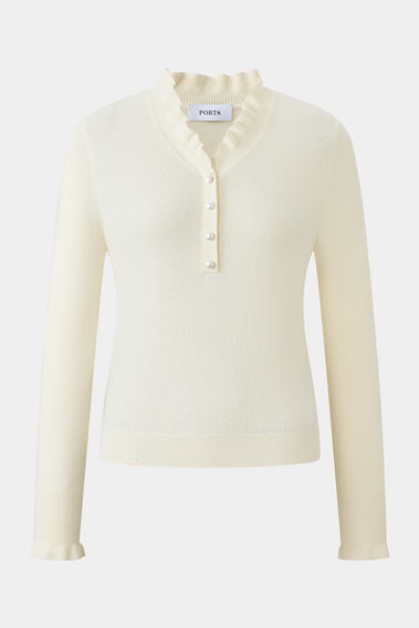 ELEGANT WHITE HENLEY KNITWEAR