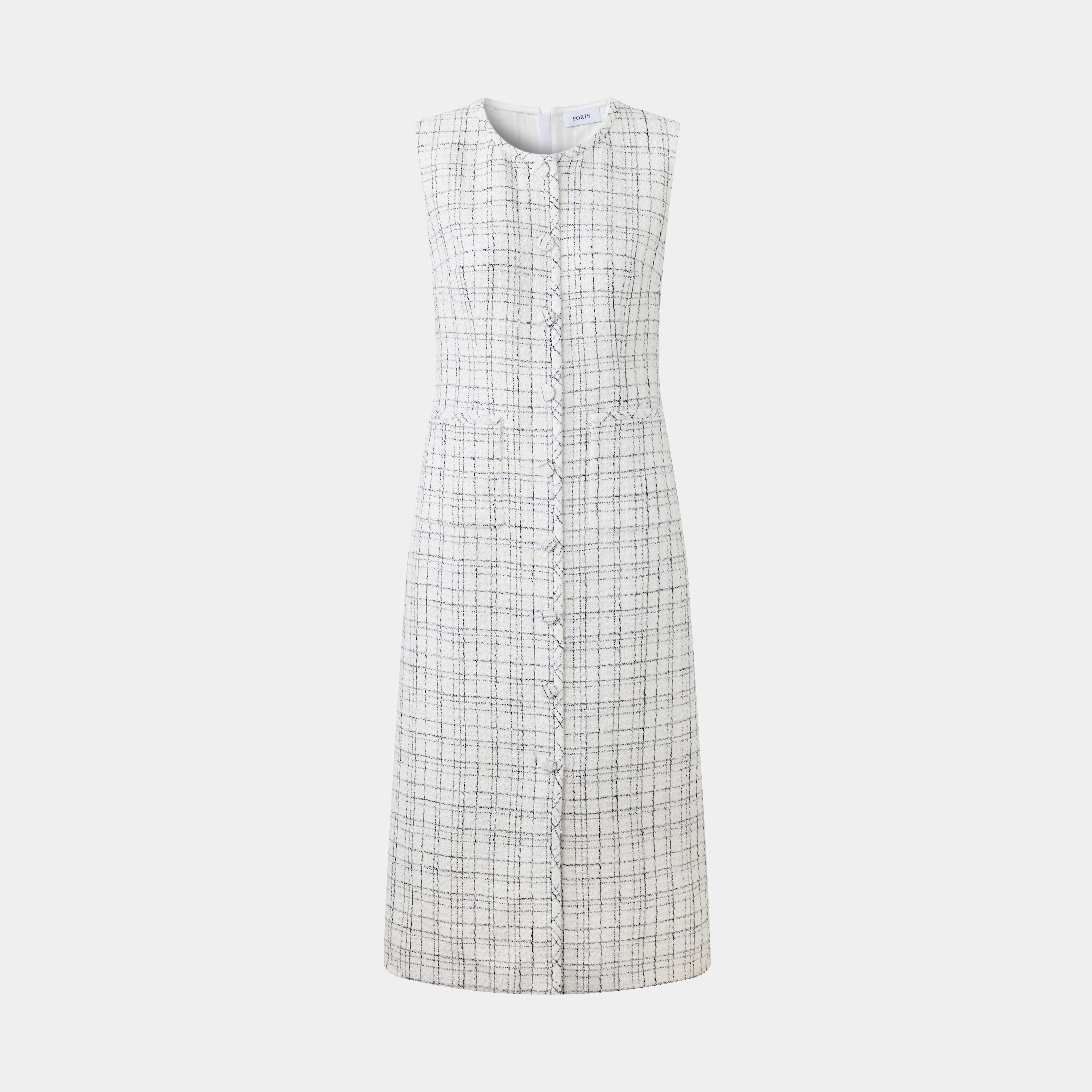 ELEGANT SLEEVELESS TWEED DRESS, A SOPHISTICATED ADDITION TO YOUR WARDROBE