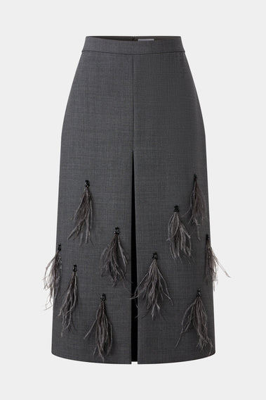 CHARCOAL GRAY FEATHER ACCENT SKIRT