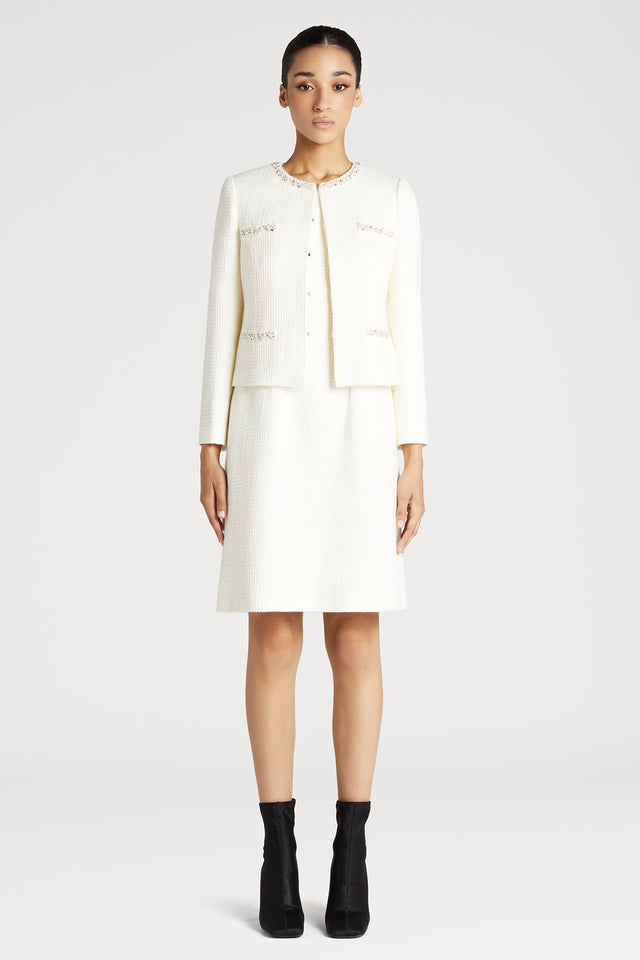 Sleeveless Tweed Dress with Beading Trim