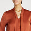 V Neck Blouse with Chain Detail In Red Brown