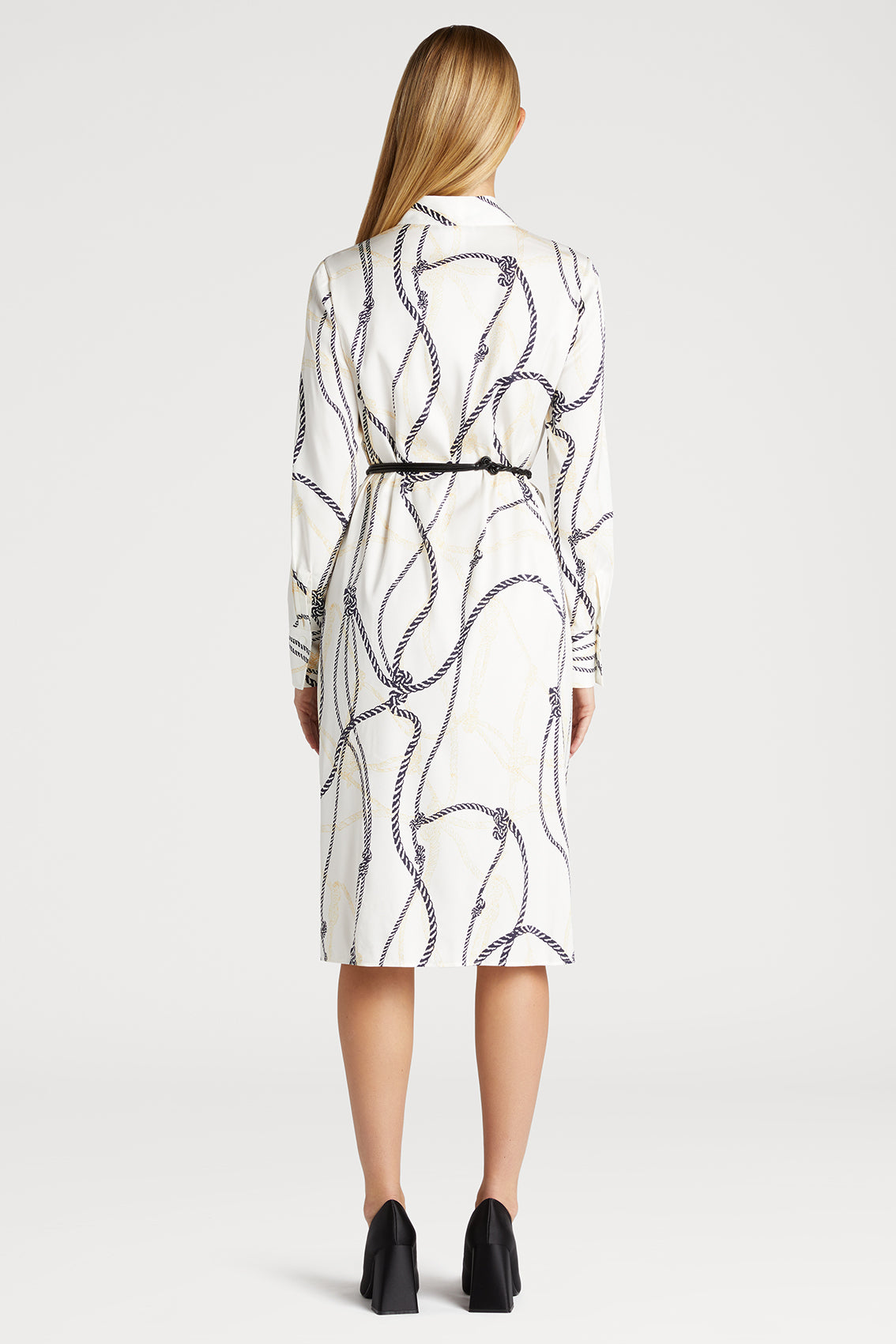 Printed Shirt Dress with Woven Leather Belt