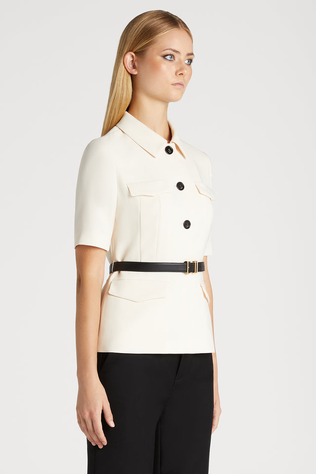 Short-sleeve Jacket with Leather Belt