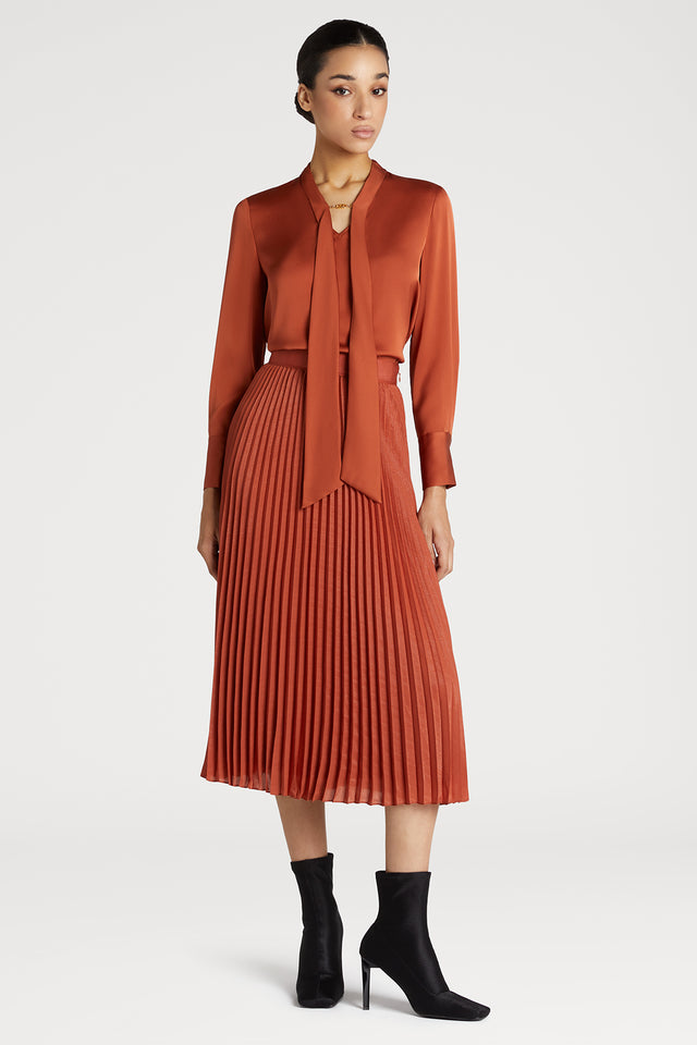 Pleated Skirt In Red Brown
