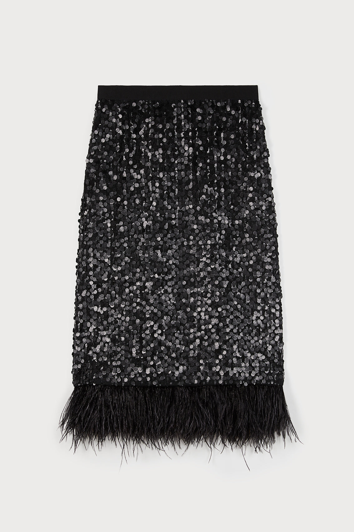 Sequin Skirt with Detachable Ostrich Hair Fringe