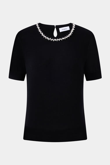 CHIC PEARL-TRIMMED BLACK TOP