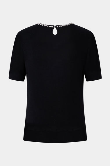 CHIC PEARL-TRIMMED BLACK TOP