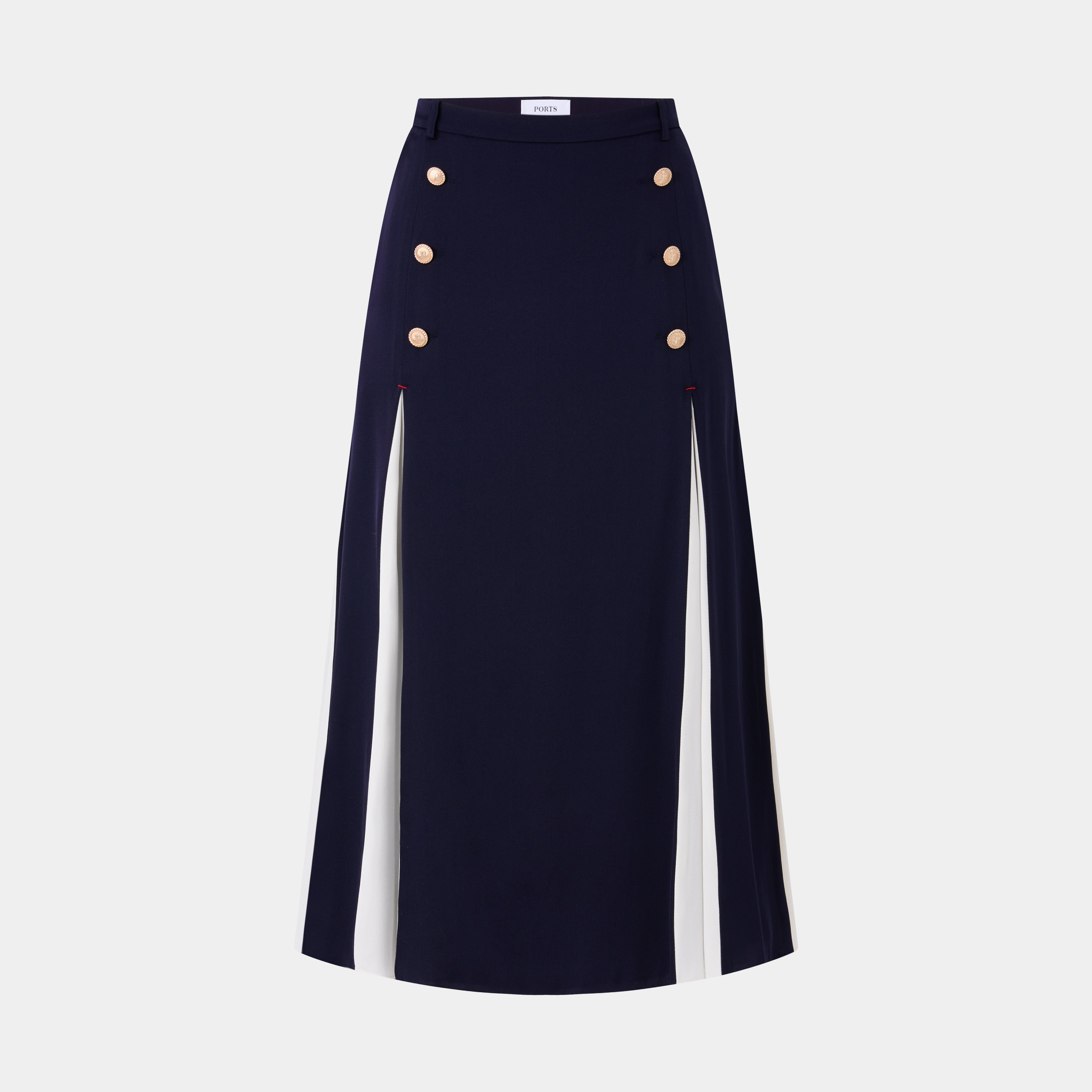 White and Navy Contrast Silk Skirt