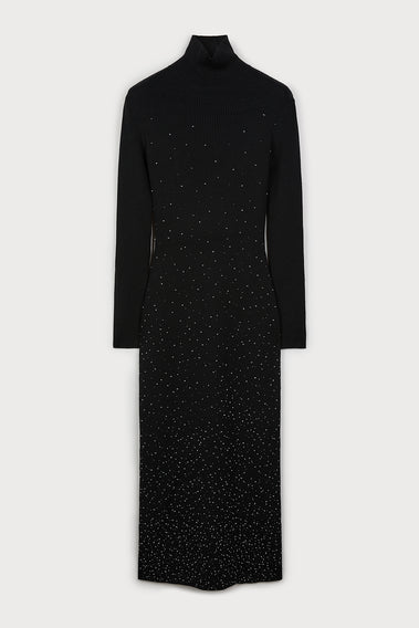 ELEGANT BLACK DRESS WITH SHIMMERING SILVER DOTS