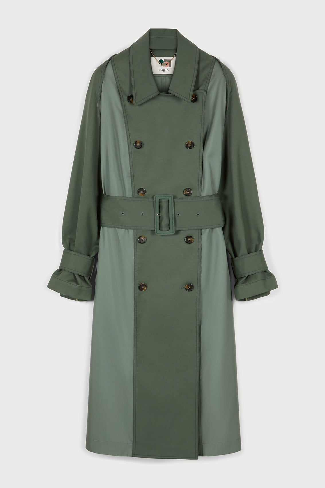 SUMPTUOUS MILITARY GREEN TRENCH COAT, THE EPITOME OF PORTS 1961 LUXURY