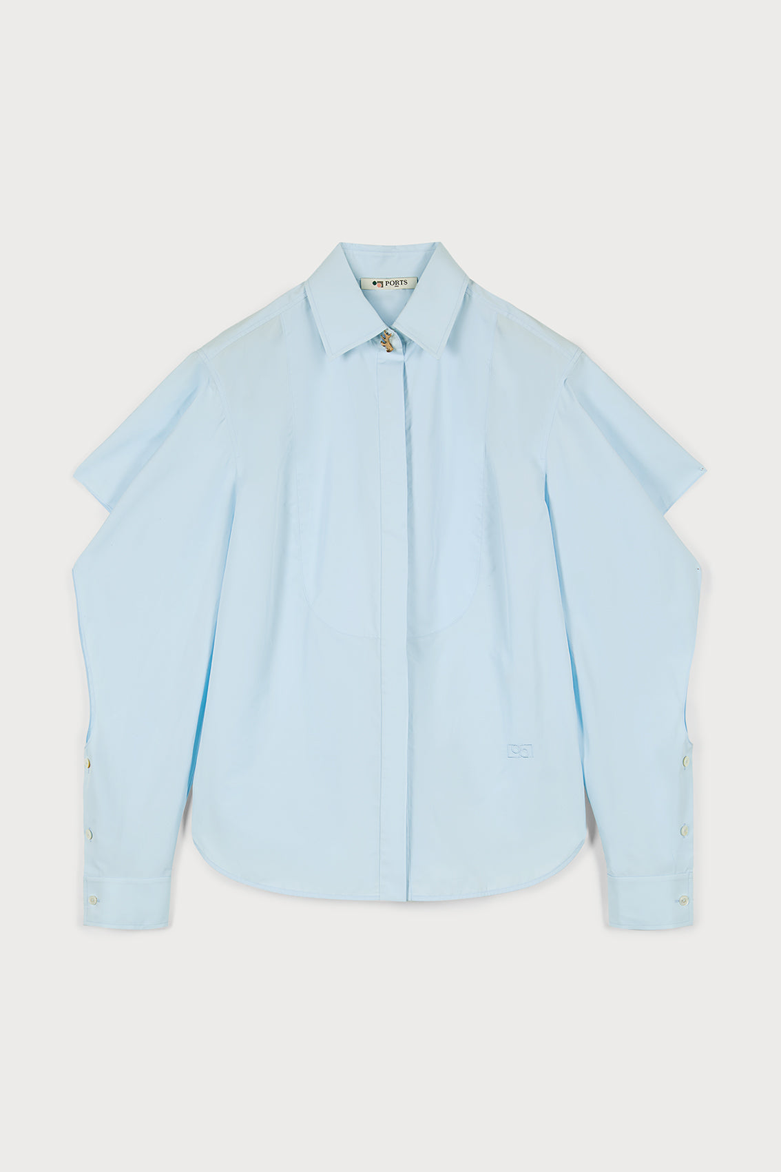 REFINED PORTS 1961 PALE BLUE SHIRT - SHOWCASING DISTINCTIVE CUT-OUT DESIGN ELEMENTS