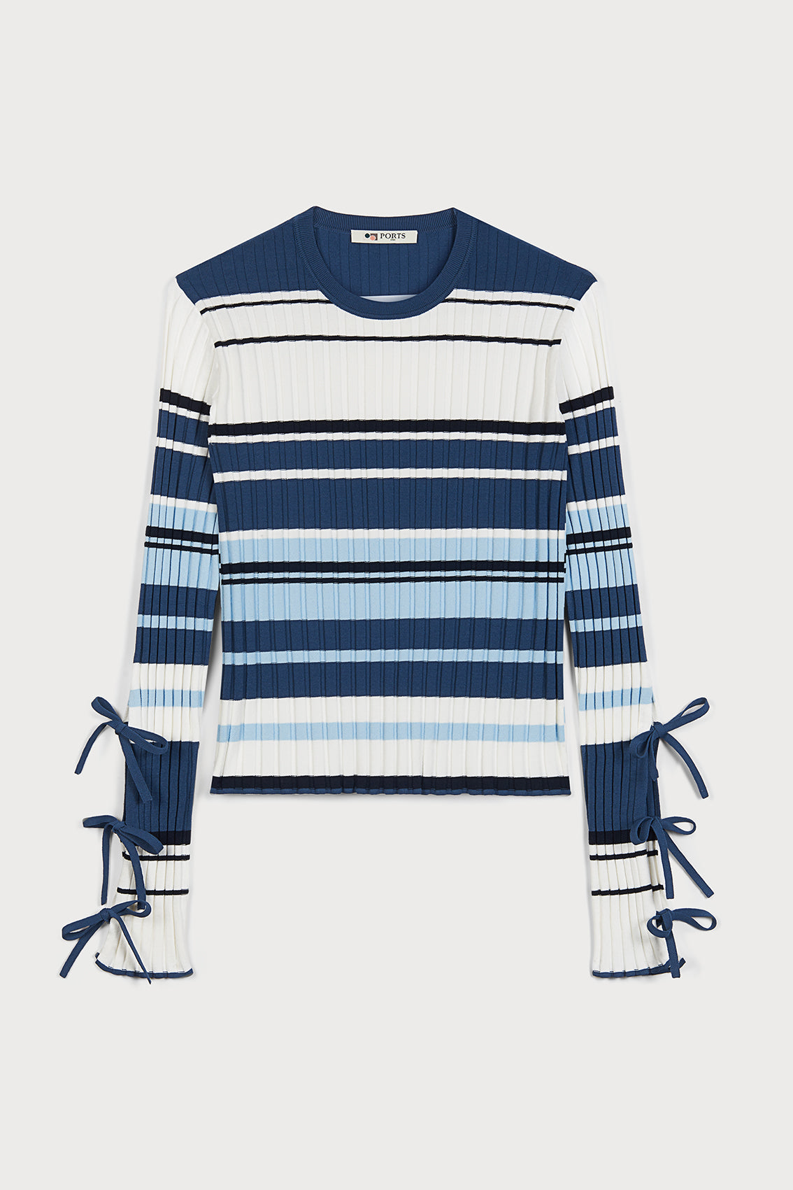 AMALFI COAST BLUE STRIPED KNITWEAR ADORNED WITH A BOW