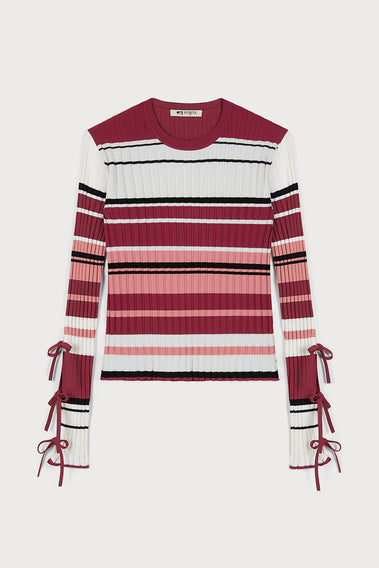 AMALFI COAST RED STRIPED KNITWEAR ADORNED WITH A BOW