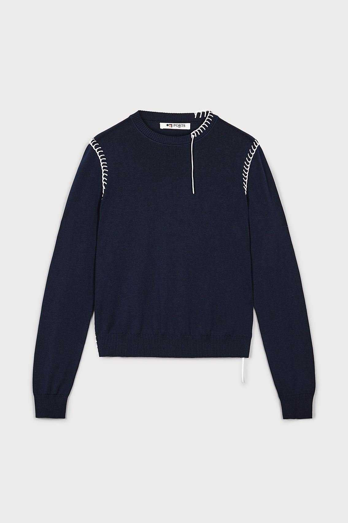 Stylish Navy & White Contrast Top Stitch Knitwear