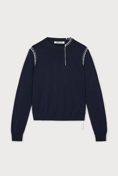 STYLISH NAVY & WHITE CONTRAST TOP STITCH KNITWEAR