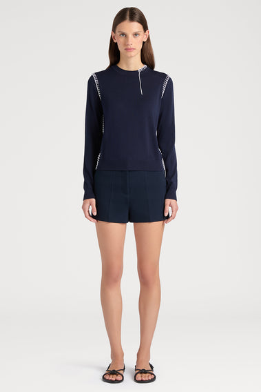 STYLISH NAVY & WHITE CONTRAST TOP STITCH KNITWEAR