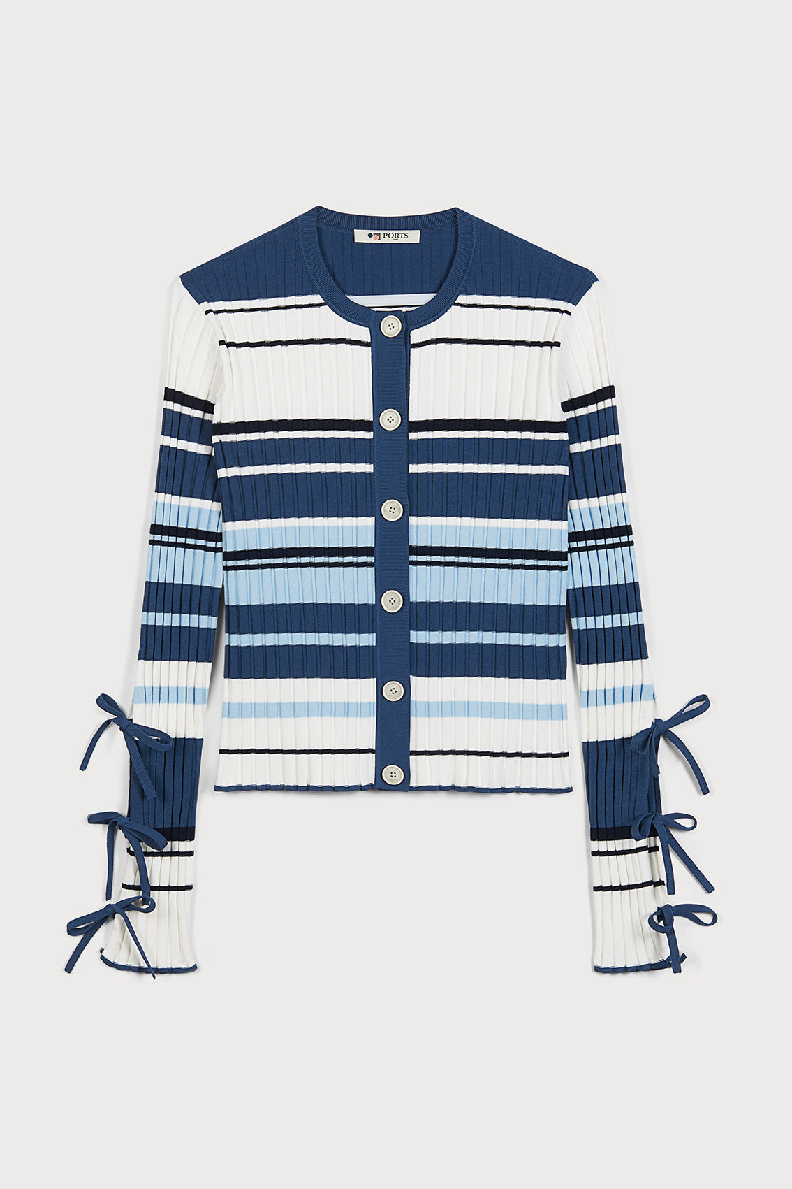 AMALFI COAST BLUE STRIPED CARDIGAN ADORNED WITH A BOW