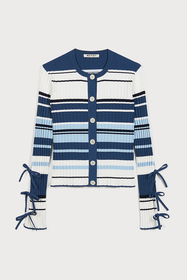 AMALFI COAST BLUE STRIPED CARDIGAN ADORNED WITH A BOW