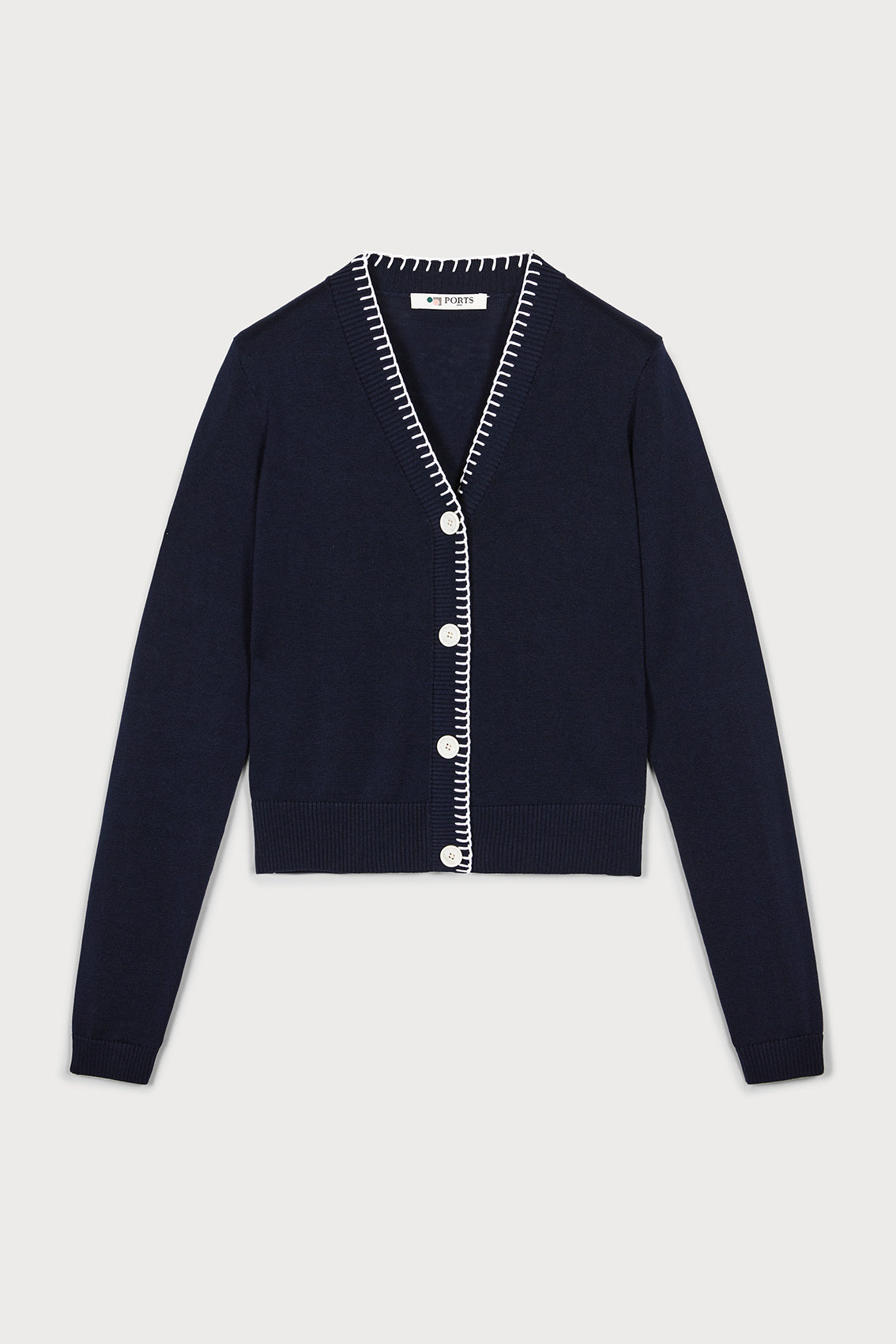 Stylish Navy & White Contrast Top Stitch Cardigan