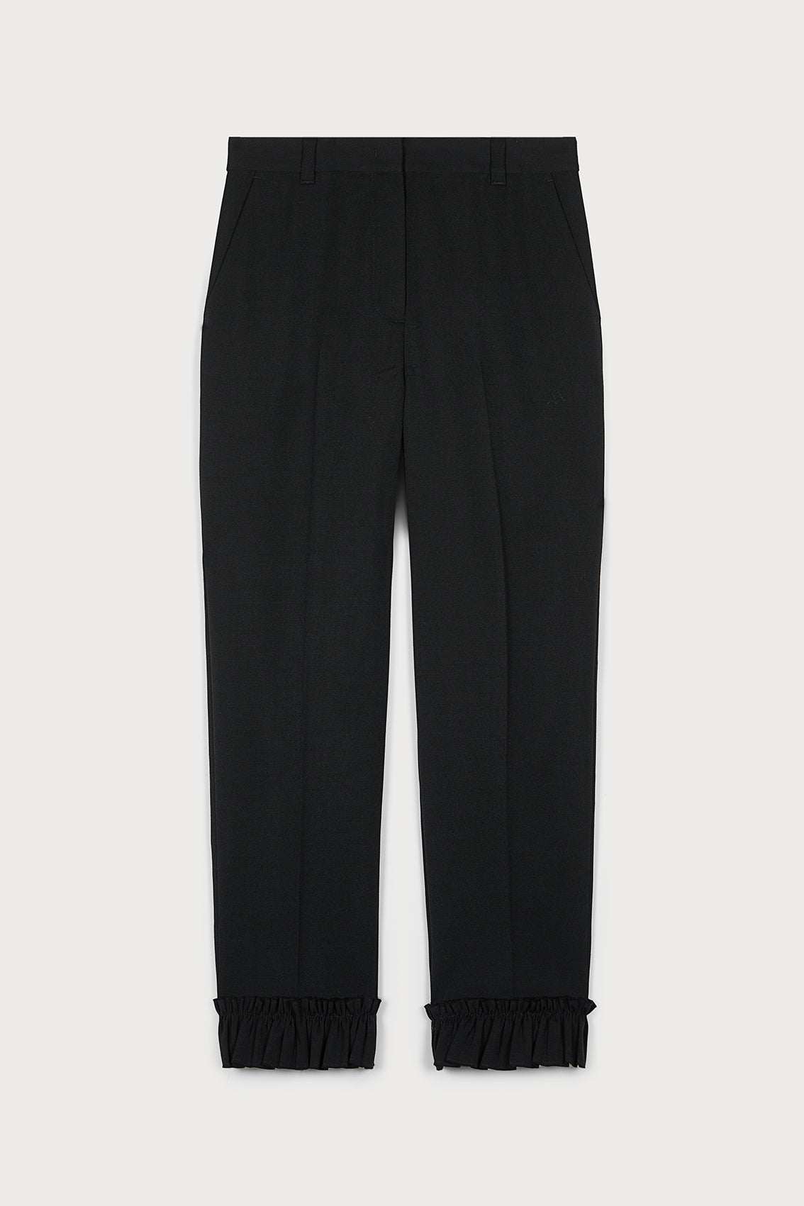 OPULENT TROUSERS WITH LAVISH RUFFLE HEM DETAILS