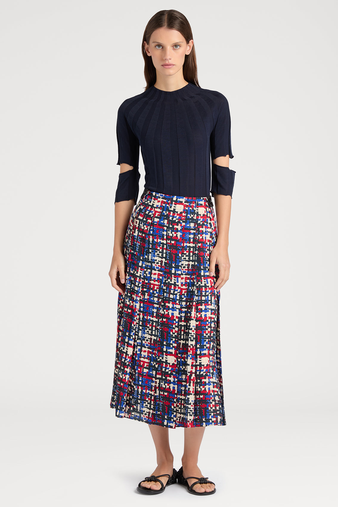 Artfully Crafted Weaving Tweed Printed Skirt, Merging Classic Charm Style