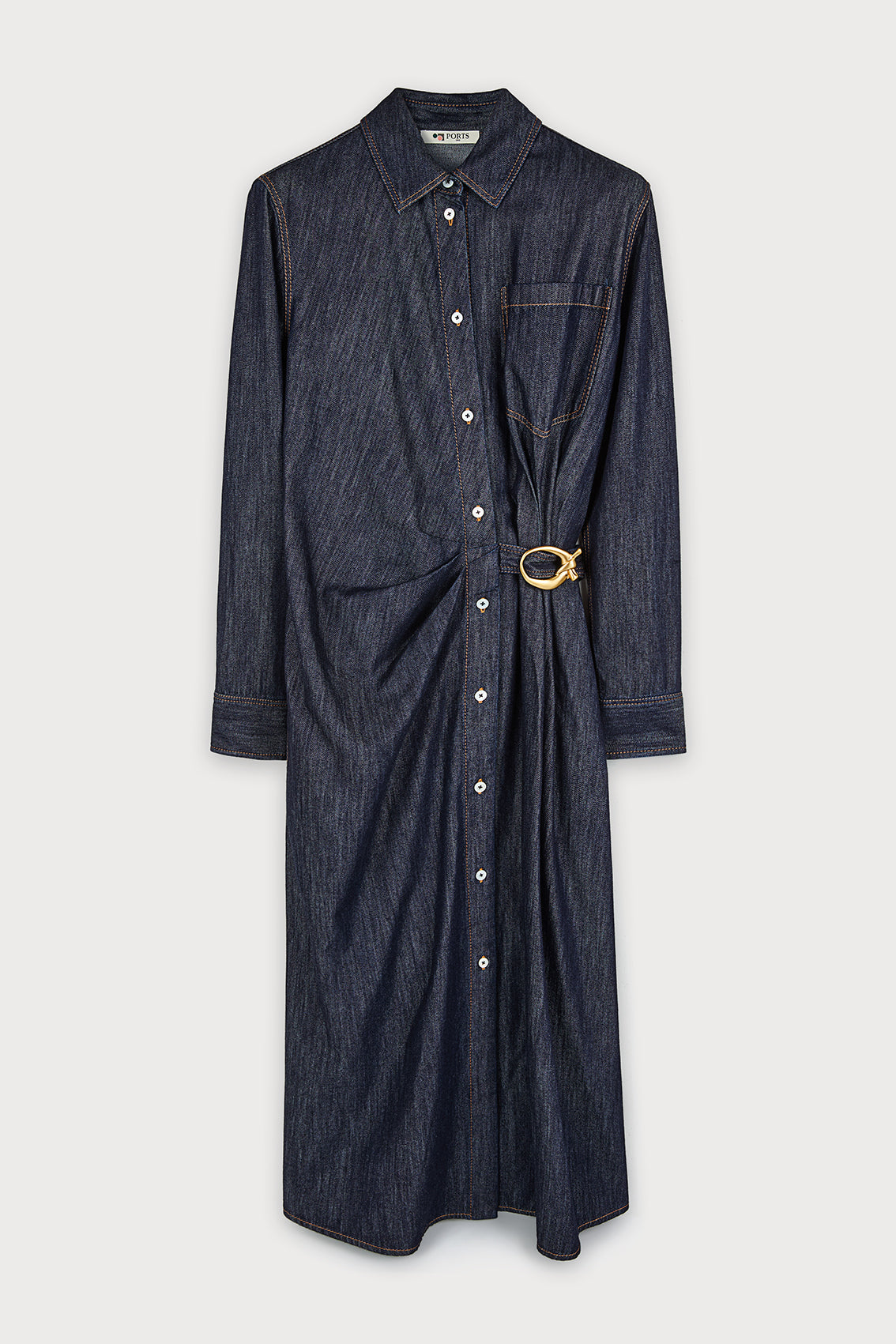 ASYMMETRIC DRAPED DENIM SHIRT DRESS – Ports1961