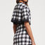vichy cutout knit and silk print dress