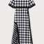 vichy cutout knit and silk print dress