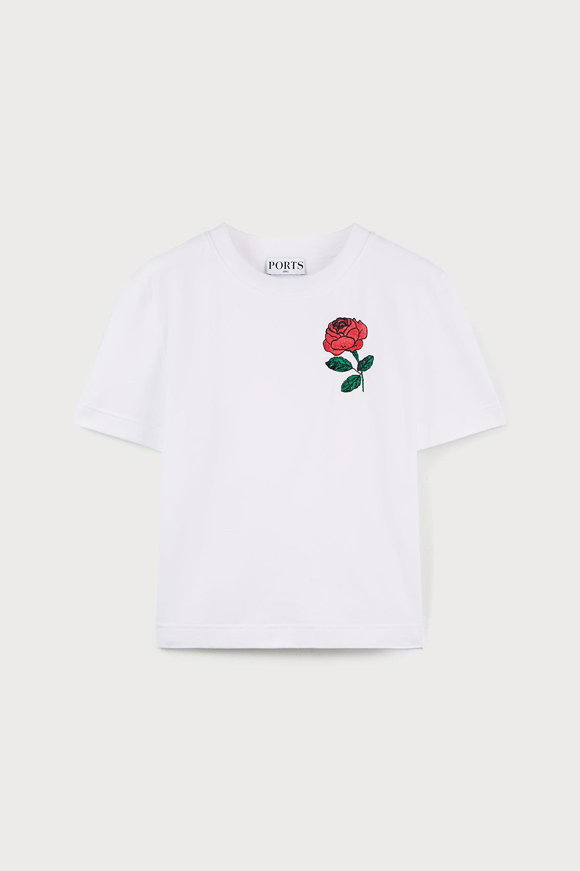 Cropped Jersey T-shirt with Rose Print