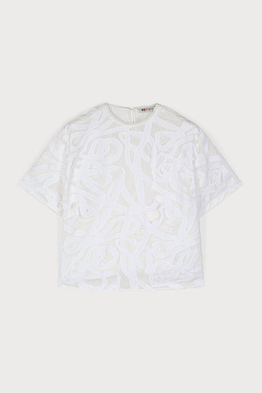 WEAVING-INSPIRED LACE SHORTSLEEVE TOP