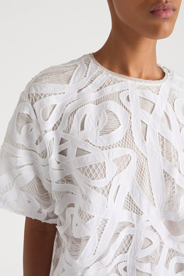 WEAVING-INSPIRED LACE SHORTSLEEVE TOP