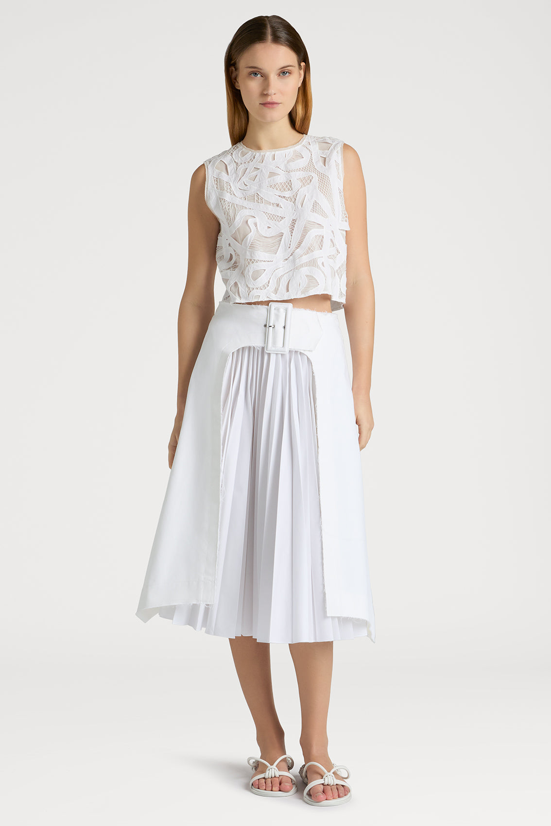 WEAVING-INSPIRED LACE WHITE TOP