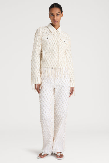 WEAVING INSPIRED WHITE DENIM JEANS