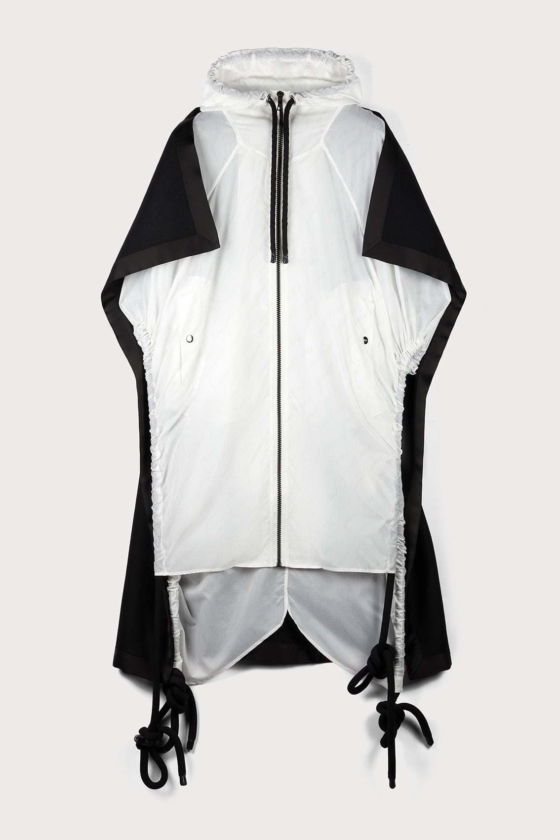 White and Black Ripstop Coat with Cape