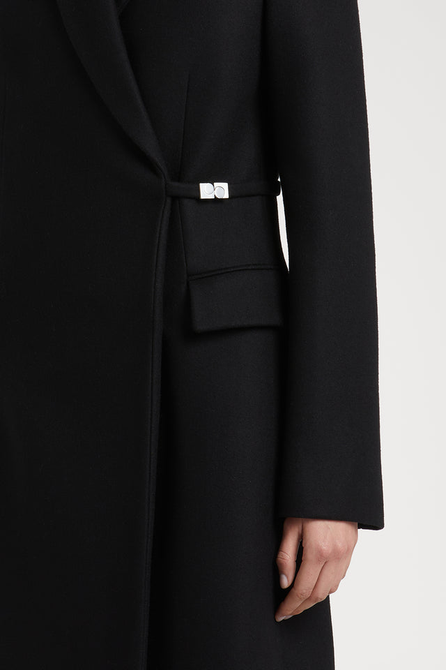 Black Single Breasted Tailored Coat with Chain Logo